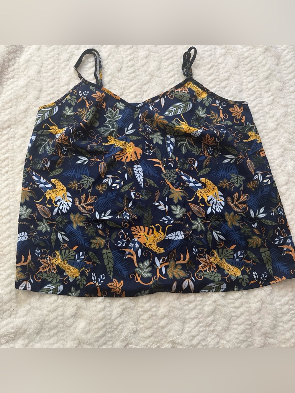 J. Crew Navy Cheetah & Tropical Leaf Cami